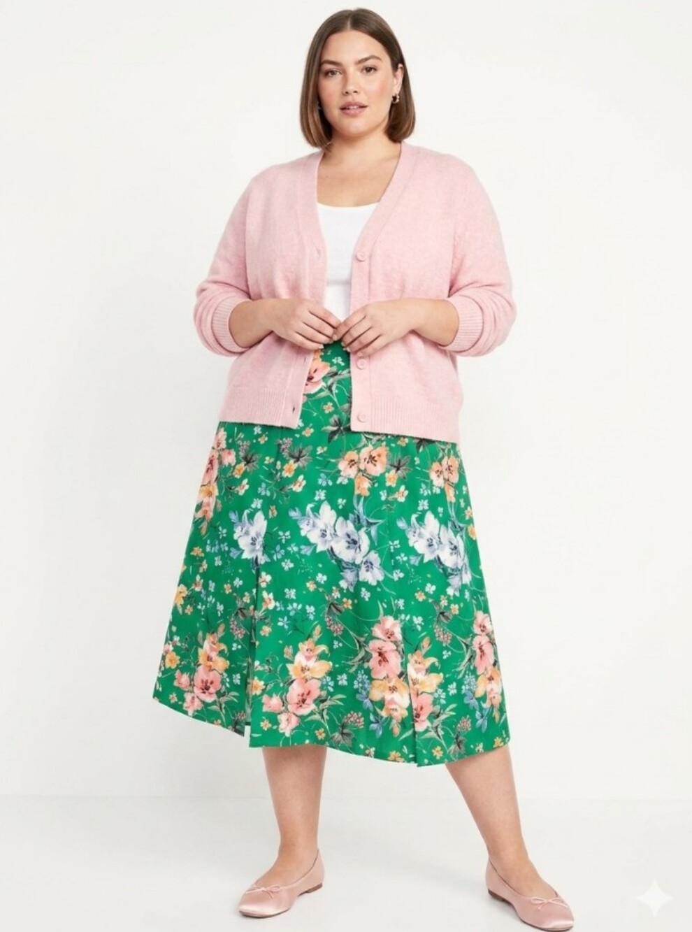 LOFT Plus Floral Green Midi Skirt – Women's Summer Skirt